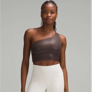 CHOCOLATE BROWN one shoulder sports bra - sz 14